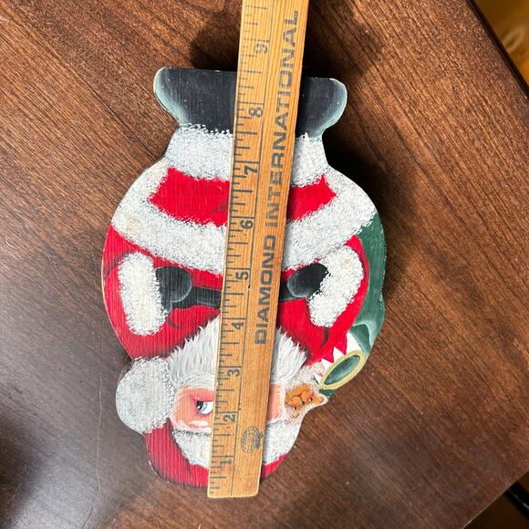 Vintage Wooden Santa Claus Painted Decor Christmas Holiday 8.5” signed dated - Picture 8 of 8